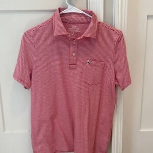 Vineyard Vines Striped Polo in Red and White